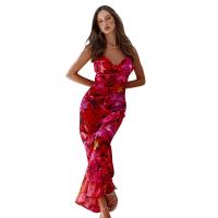 Polyester Waist-controlled & Slim & High Waist Sexy Package Hip Dresses backless printed pink PC