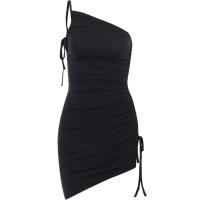 Polyester Slim & High Waist Sexy Package Hip Dresses irregular & backless & off shoulder patchwork Solid PC