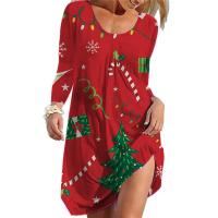 Polyester One-piece Dress christmas design & loose printed PC