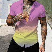 Polyester Plus Size Men Short Sleeve Casual Shirt & loose printed gradient PC