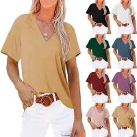 Polyester Women Short Sleeve T-Shirts & loose Solid PC