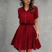 Polyester Waist-controlled One-piece Dress patchwork plaid PC