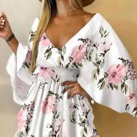 Cotton Waist-controlled One-piece Dress printed floral white PC