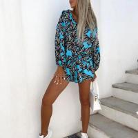 Polyester Women Romper slimming printed blue PC