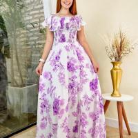 Polyester Einteiliges Kleid, Gedruckt, Floral,  Stück