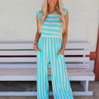 Polyester Long Jumpsuit slimming patchwork striped PC