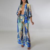 Polyester Women Casual Set & two piece Long Trousers & coat printed Set