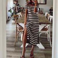Polyester T-shirt Dress slimming printed striped white PC