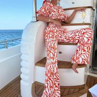 Polyester Frauen Casual Set, Lange Hose & Kurzarmblusen, Gedruckt, mehr Farben zur Auswahl,  Festgelegt