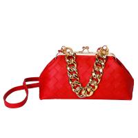 PU Leather Easy Matching Handbag with chain & attached with hanging strap plaid PC