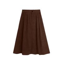 Corduroy Slim & High Waist Skirt large hem design patchwork Solid : PC