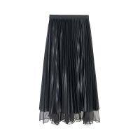 Polyester Slim & High Waist Skirt large hem design patchwork Solid : PC