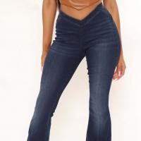 Denim bell-bottom & High Waist Women Jeans stretchable Solid deep blue PC