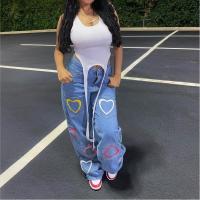 Denim Wide Leg Trousers Women Jeans printed heart pattern blue PC