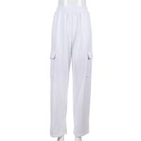 Polyester Women Casual Pants & loose & with pocket patchwork Solid white PC
