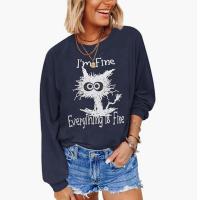 Polyester Women Long Sleeve T-shirt & loose printed Cats PC