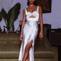 Polyester High Waist Slip Dress backless Solid PC