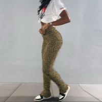 Polyester High Waist Women Long Trousers lift the hip & skinny leopard yellow PC