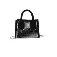 PU Leather Handbag with chain & soft surface & with rhinestone Solid PC