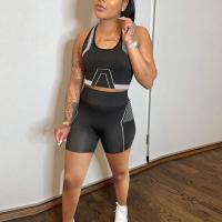 ポリエステル 女性スポーツウェアセット 短い & タンクトップ 印刷 黒 セット