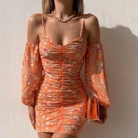 Polyester Slim Sexy Package Hip Dresses printed floral PC
