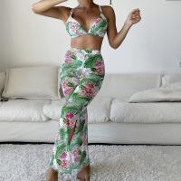 Polyester Bikini backless & three piece green Set