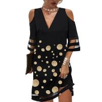 Polyester Plus Size One-piece Dress & off shoulder printed PC