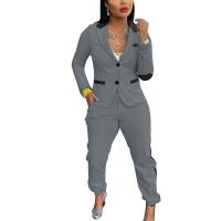 Polyester and Cotton Blazer Women Business Pant Suit slimming & two piece Long Trousers & coat Solid Set