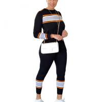 Polyester Women Casual Set slimming & two piece Long Trousers & top printed striped Set