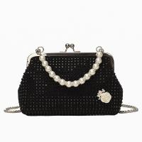 PU Leather & Plastic Pearl Easy Matching Handbag attached with hanging strap & with rhinestone floral PC