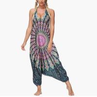 Polyester Halter Ankle-Length Jumpsuit backless printed : PC