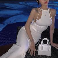 Polyester Slim Sexy Package Hip Dresses backless Solid white PC