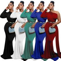 Polyester Waist-controlled & Slim & High Waist Sexy Package Hip Dresses & off shoulder & One Shoulder patchwork Solid PC