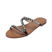 PU Leather Women Sandals hardwearing & anti-skidding & breathable & with rhinestone Solid Pair