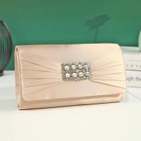 Polyester hard-surface & Pleat Clutch Bag with chain & with rhinestone Solid PC