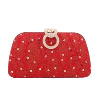 Polyester hard-surface Clutch Bag with chain & with rhinestone floral PC