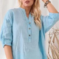 Cotton Women Long Sleeve Shirt & loose patchwork Solid PC