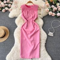Polyester One-piece Dress slimming & back split Solid pink PC