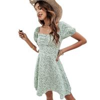 Polyester High Waist One-piece Dress & off shoulder printed shivering green PC