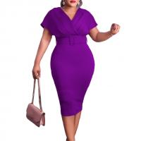 Polyester Slim & Plus Size & High Waist Sexy Package Hip Dresses & with belt Solid PC