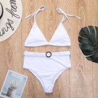 Polyester Bikini backless & two piece plain dyed Solid Set