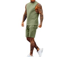 Mixed Fabric & Cotton Men Casual Set & two piece short & tank top plain dyed Solid Set