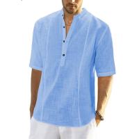 Mixed Fabric & Jute Men Short Sleeve Casual Shirt & loose plain dyed Solid PC