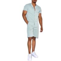 Chemical Fiber & Polyester Men Casual Set & two piece short & short sleeve shirt plain dyed Solid Set