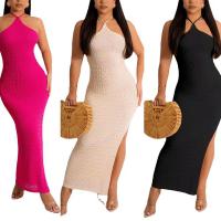 Spandex Slim Sexy Package Hip Dresses side slit Solid PC