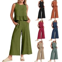 Cotton Women Casual Set & two piece Long Trousers & tank top Solid Set