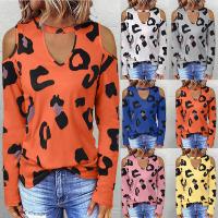 Polyester Slim Women Long Sleeve T-shirt & off shoulder & hollow printed PC
