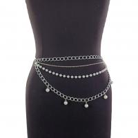 Plastic Pearl & Zinc Alloy Waist Chain flexible length & with rhinestone Sliver Plated silver PC