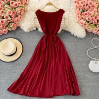 Polyester Waist-controlled & long style One-piece Dress large hem design & slimming Solid : PC