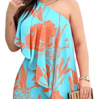 Polyester Plus Size Long Jumpsuit & One Shoulder printed floral PC
